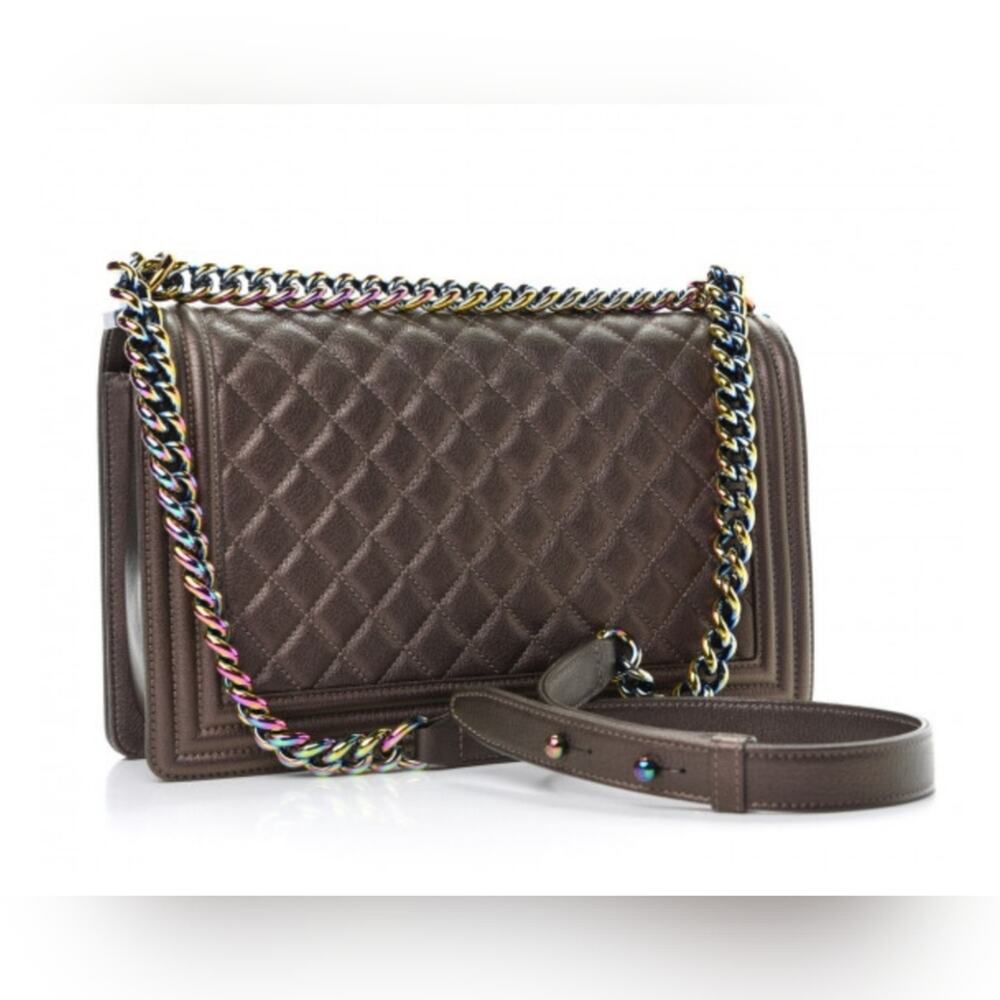 Chanel Brown Iridescent Mermaid Quilted Shoulder Boy Flap Bag goatskin leather - Picture 9 of 15